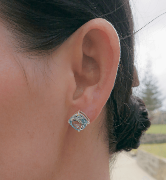 Square Blue Topaz Gemstone Stud Earrings – BE63A