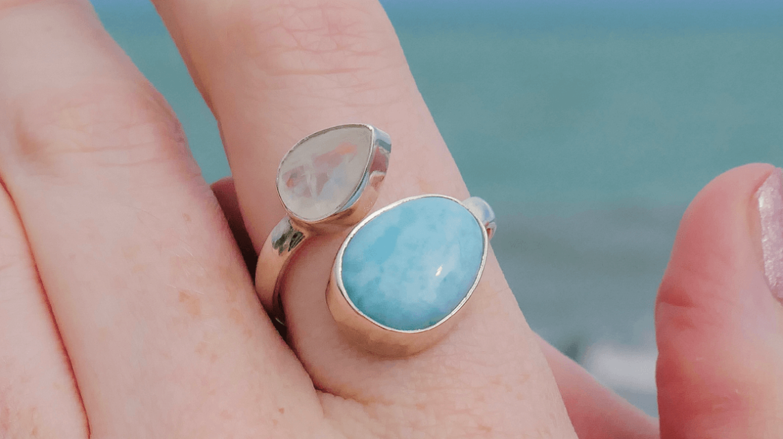 Larimar & Moonstone Ring in Sterling Silver - BR18