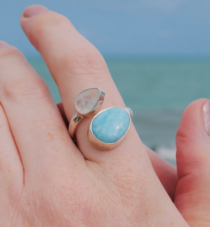 Larimar & Moonstone Ring in Sterling Silver - BR18