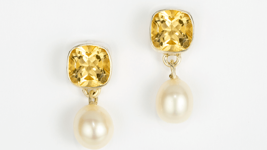 Citrine & Pearl Drop Earrings in Sterling Silver - BE130B