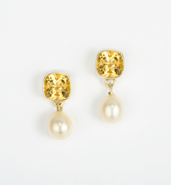 Citrine & Pearl Drop Earrings in Sterling Silver - BE130B