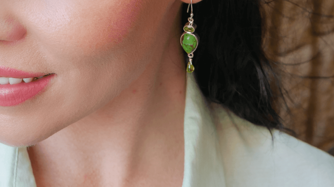 Green Mojave Turquoise & Peridot Drop Earrings in Sterling Silver – BE113B