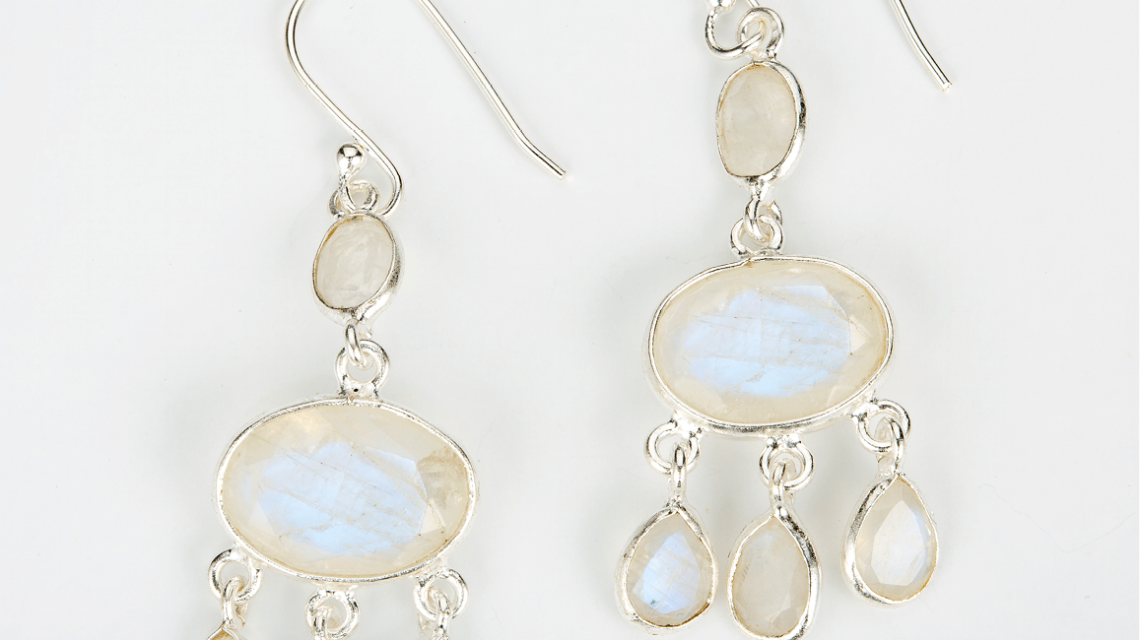 Moonstone Chandelier Earrings in Sterling Silver - BE115E