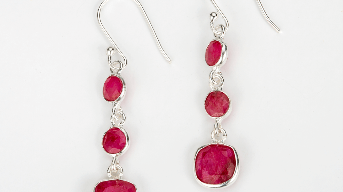 Ruby Gemstone Earrings in Sterling Silver - BE116E
