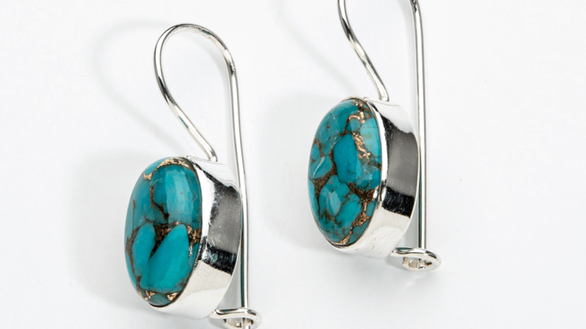 Oval Blue Mojave Turquoise Earrings in Sterling Silver - BE123G