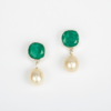 Heat Treated Emerald Gemstone Cushion Cut Earrings with Pearl in Sterling Silver - BE130C