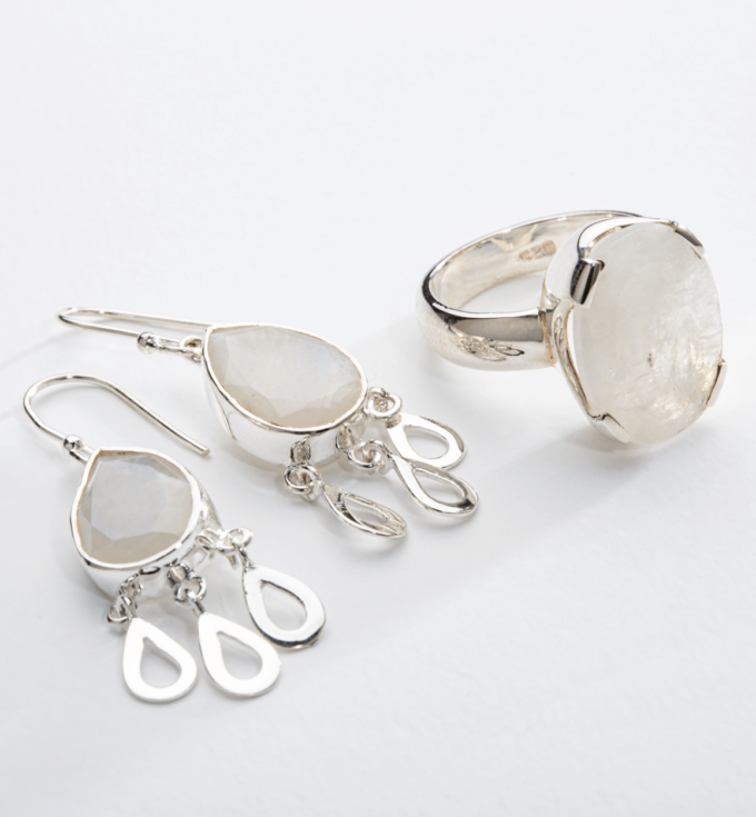 Sterling Silver Earrings with Moonstone Gemstone set - BE137B