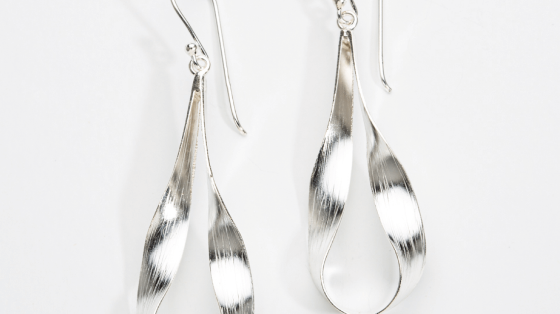 Ribbon Sterling Silver Drop Earrings - AE13A