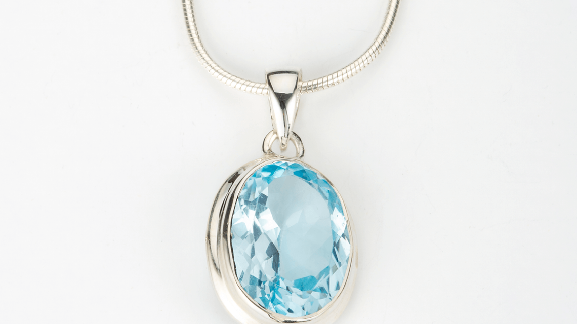 Oval Blue Topaz Pendant in Sterling Silver - BP89A