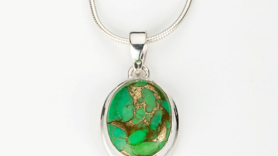 Oval Green Mojave Turquoise Pendant in Sterling Silver - BP89C