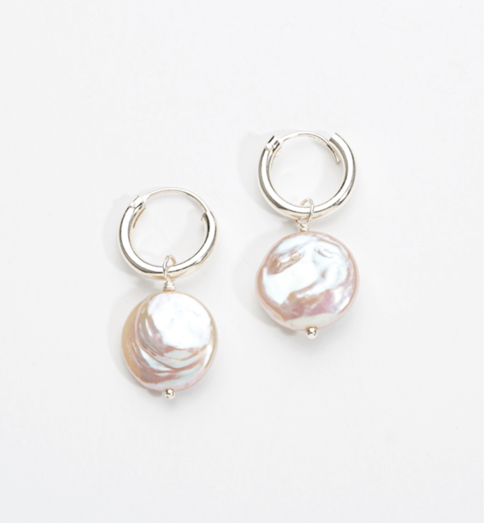 Sterling Silver Sleeper Earring with White Keshi Pearl - EE1