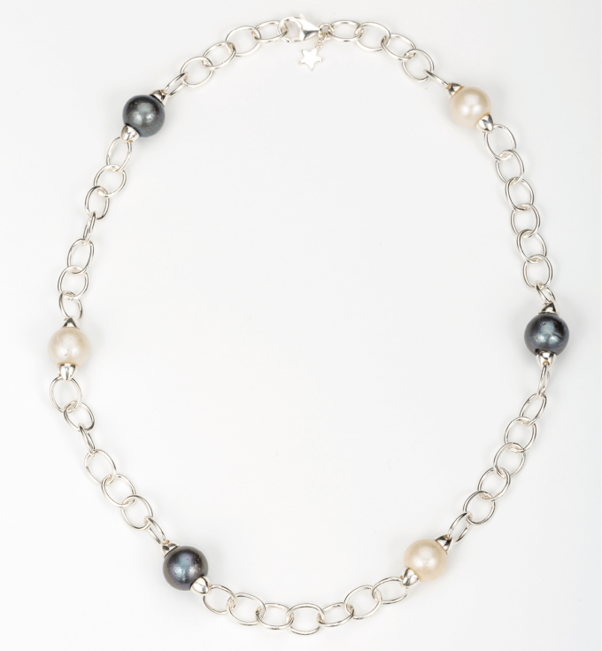 tina-scott-collections-jewellery-sterling-silver-freshwater-pearls-semiprecious-stones-handmade-gemstone-jewellery-product-new-2023-62 Sterling Silver Adjustable Necklace with Black & White Freshwater Pearls - FN41B