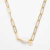 Adjustable 18 Carat Gold Filled Links Necklace with White Freshwater Pearl - KN6